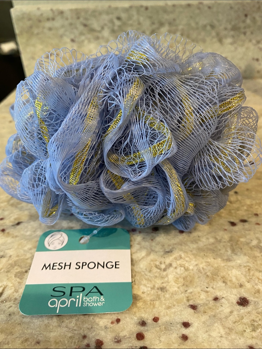 5/$25 Light Blue and Gold Large Shower Pouf -  NWT